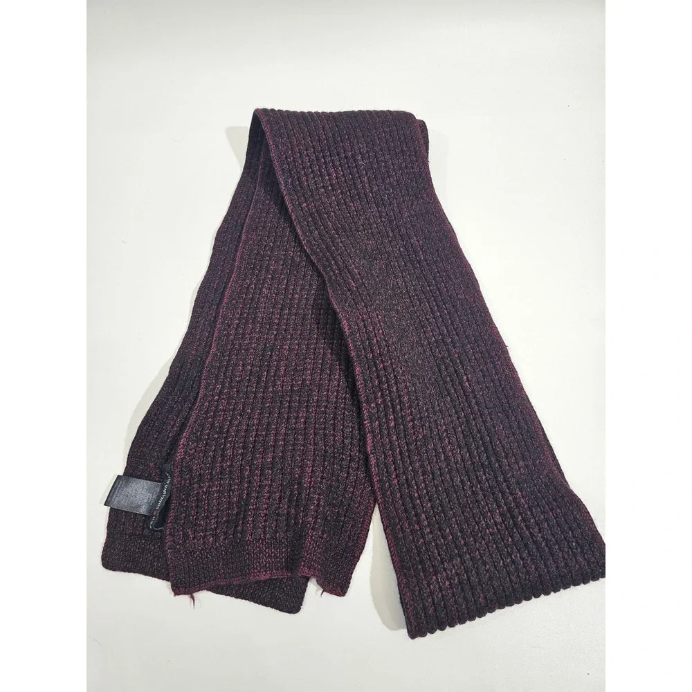 John Varvatos USA Scarf Mens OS Burgundy Merino Wool Ribbed Knit Leather Patch